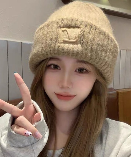 c.u.l（シーユーエル）の「ワンポイント リブデザイン ニットキャップ cula1229（ニットキャップ/ビーニー・レディース・アイボリー/ブラック/グレー/ベージュ・FREE）」の5枚目の写真