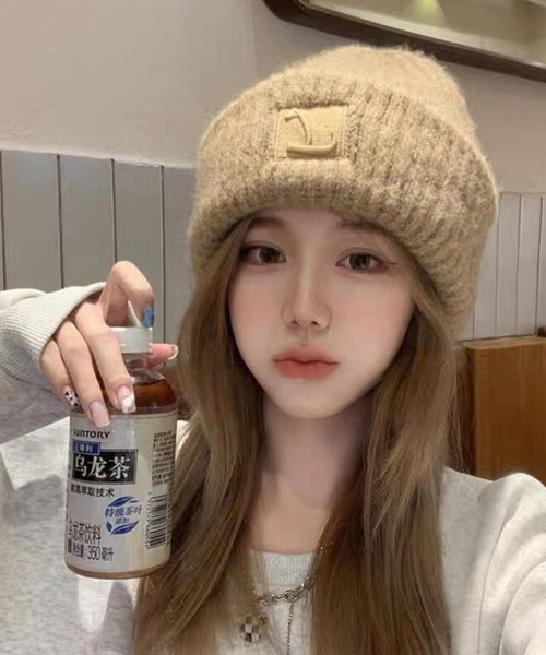 c.u.l（シーユーエル）の「ワンポイント リブデザイン ニットキャップ cula1229（ニットキャップ/ビーニー・レディース・アイボリー/ブラック/グレー/ベージュ・FREE）」の7枚目の写真