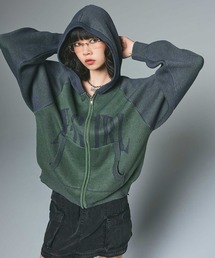 X-girl(GbNXK[)LOGO JACQUARD ZIP UP KNIT HOODIE(jbg/Z[^[)