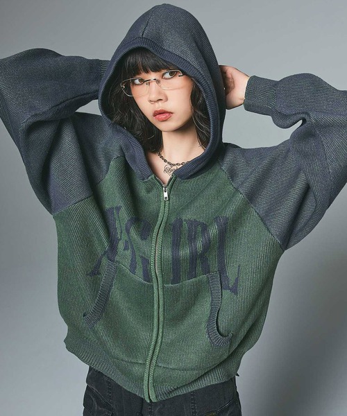 カール LOGO JACQUARD ZIP UP KNIT HOODIE（ニット/セーター）｜X-girl