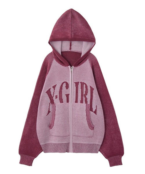 LOGO JACQUARD ZIP UP KNIT HOODIE（ニット/セーター）｜X-girl
