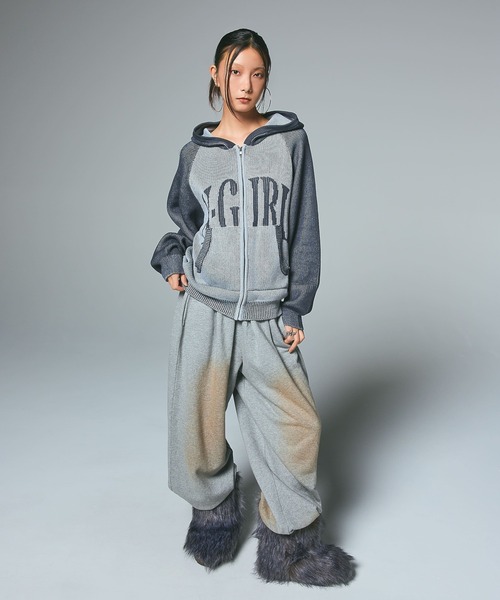 LOGO JACQUARD ZIP UP KNIT HOODIE（ニット/セーター）｜X-girl