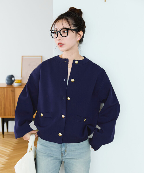 FREAK'S STORE（フリークスストア）の「限定展開　金ボタン ニット カーディガン（カーディガン/ボレロ・レディース・グレー/オフホワイト/ブラック/ネイビー/レッド/ブラウン・ﾌﾘ-）」の16枚目の写真