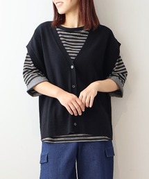 【L~6L 大きいサイズ】【アンチピリング】Vネックケーブルニットベスト