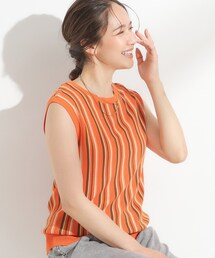 ニット/セーター（オレンジ/橙色系・ストライプ柄）ファッション