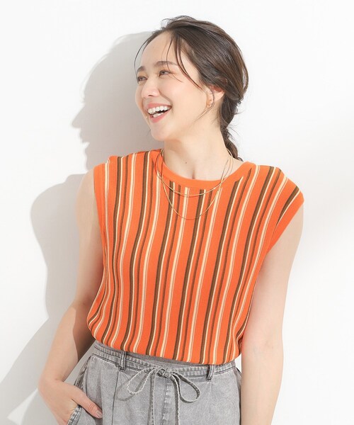 Cutie Blonde(キューティーブロンド)の「【洗える】マルチストライプが印象的 ノースリーブニット(ニット/セーター・レディース・オレンジ系その他4/ブラック系2・00)」の7枚目の写真