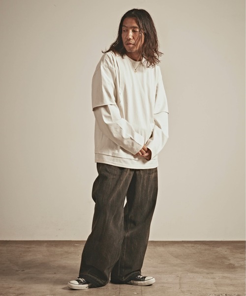 ALL RUNS（オールランズ）の「フェイクレイヤード ロングスリーブカットソー（Tシャツ/カットソー・メンズ・ホワイト/チャコール・L/M）」の9枚目の写真