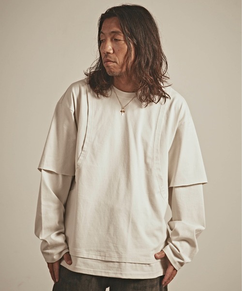 ALL RUNS（オールランズ）の「フェイクレイヤード ロングスリーブカットソー（Tシャツ/カットソー・メンズ・ホワイト/チャコール・L/M）」の8枚目の写真