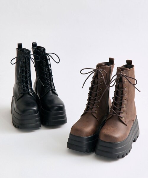 OLIVE des OLIVE（オリーブデオリーブ）の「レースアップ厚底ショートブーツ（ブーツ・レディース・ブラック/ブラウン・MEDIUM/SMALL/LARGE）」の7枚目の写真