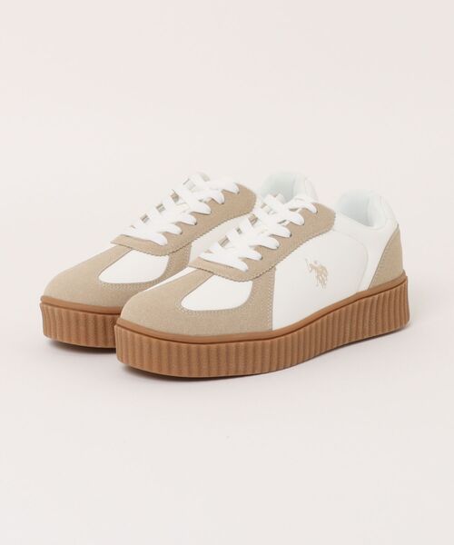 U.S. POLO ASSN.（ユーエスポロアッスン）の「【U.S. POLO ASSN./ユーエスポロアッスン】【上質なPUレザーの高級感】厚底ボリュームソール ワンポイント ローカット コンビネーションスニーカー（スニーカー・メンズ・ベージュ/ブラック/ホワイト・25cm/25.5cm/26cm/26.5cm/27cm）」の3枚目の写真