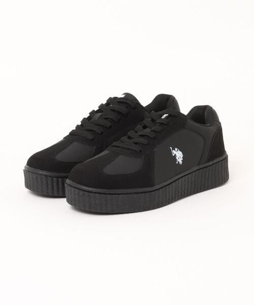 U.S. POLO ASSN.（ユーエスポロアッスン）の「【U.S. POLO ASSN./ユーエスポロアッスン】【上質なPUレザーの高級感】厚底ボリュームソール ワンポイント ローカット コンビネーションスニーカー（スニーカー・メンズ・ベージュ/ブラック/ホワイト・25cm/25.5cm/26cm/26.5cm/27cm）」の2枚目の写真