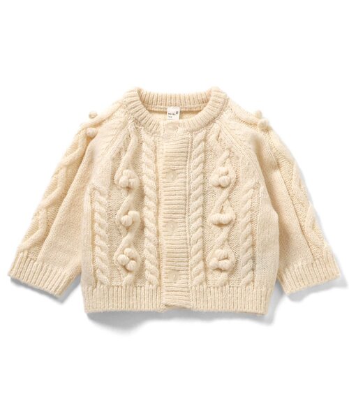 apres les cours（アプレレクール）の「【洗える】ポンポンニットベビーカーディガン（その他ベビーウェア・キッズ・アイボリー/サックスブルー・70/80）」の2枚目の写真