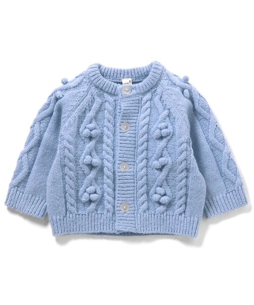 apres les cours（アプレレクール）の「【洗える】ポンポンニットベビーカーディガン（その他ベビーウェア・キッズ・アイボリー/サックスブルー・70/80）」の3枚目の写真