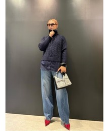 ジップ付きケーブルニットプルオーバー レイヤードニット