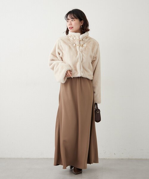 continuer de NICE CLAUP（コンティニューデナイスクラップ）の「ビット付MIXファーショートジャケット（ブルゾン・レディース・ベージュ/アイボリー/ブラウン・FREE）」の9枚目の写真