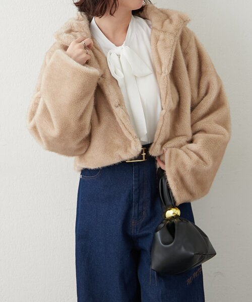 continuer de NICE CLAUP（コンティニューデナイスクラップ）の「ビット付MIXファーショートジャケット（ブルゾン・レディース・ベージュ/アイボリー/ブラウン・FREE）」の15枚目の写真