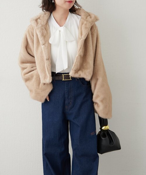 continuer de NICE CLAUP（コンティニューデナイスクラップ）の「ビット付MIXファーショートジャケット（ブルゾン・レディース・ベージュ/アイボリー/ブラウン・FREE）」の16枚目の写真