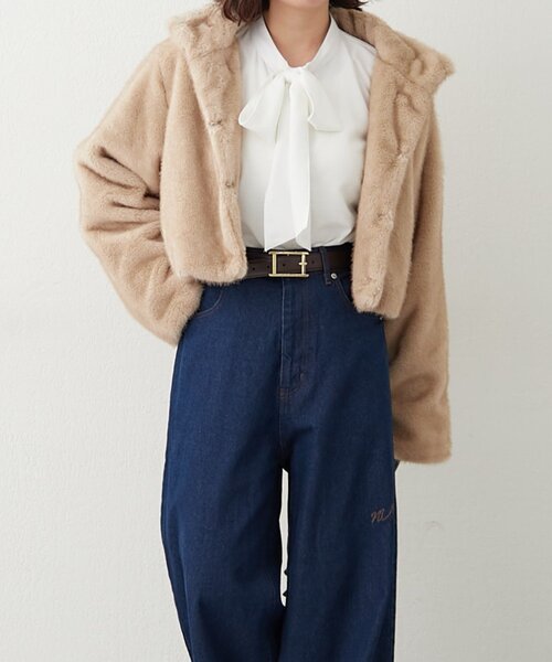 continuer de NICE CLAUP（コンティニューデナイスクラップ）の「ビット付MIXファーショートジャケット（ブルゾン・レディース・ベージュ/アイボリー/ブラウン・FREE）」の20枚目の写真