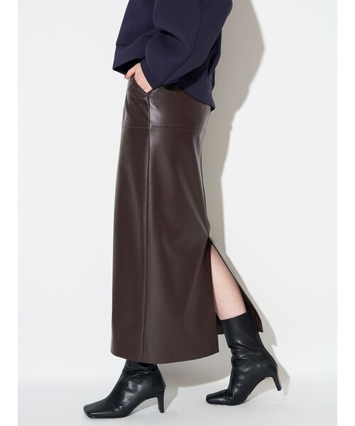 ELENDEEK(エレンディーク)の「フェイクレザースカート(スカート・レディース・ブラック/オフホワイト/ブラウン・02/01)」の4枚目の写真