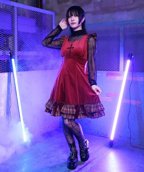 NIBBLE POISON（ニブルポイズン）の「ベロア×チェックフリルワンピース