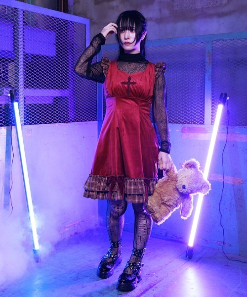 NIBBLE POISON(ニブルポイズン)の「ベロア×チェックフリルワンピース(ワンピース・レディース・ワイン/ブルーグリーン/ブラック・MEDIUM)」の9枚目の写真