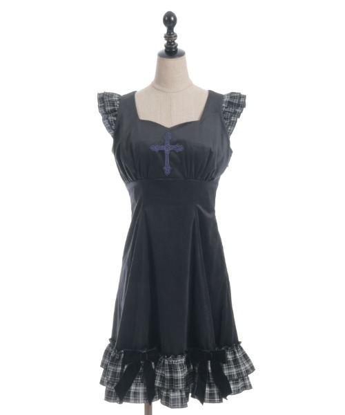 セール】ベロア×チェックフリルワンピース（ワンピース）｜NIBBLE