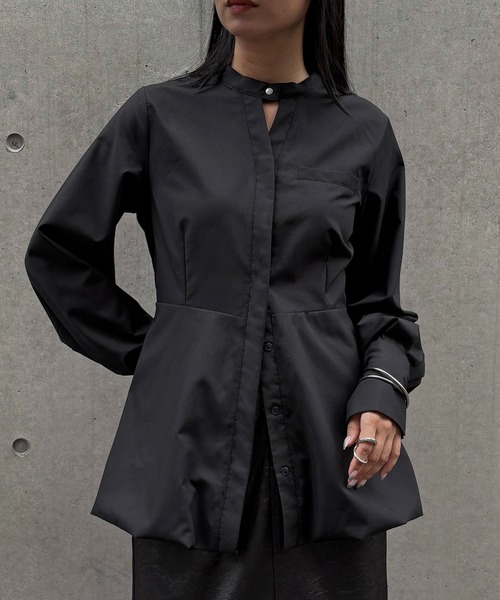 &g'aime(アンジェム)の「【&g'aime】ペプラムバールンブラウス Peplum Balloon Blouse(シャツ/ブラウス・レディース・チャコールグレー/ブラック/モカ・FREE)」の2枚目の写真