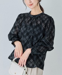 3WAY チェックフロッキーブラウス│大人チェック柄/着回し自在/大人きれいめ/一枚で旬顔/着映え/ボウタイブラウス