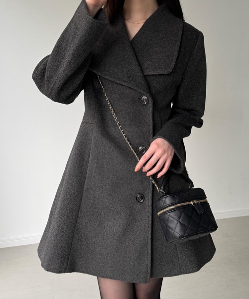 セール】ショールカラーミドル丈ウエストシェイプフレアコート（その他