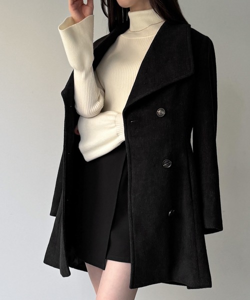 セール】ショールカラーミドル丈ウエストシェイプフレアコート（その他