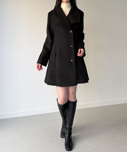 ショールカラーミドル丈ウエストシェイプフレアコート（その他アウター