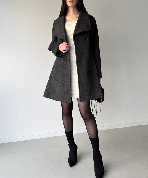 セール】ショールカラーミドル丈ウエストシェイプフレアコート（その他