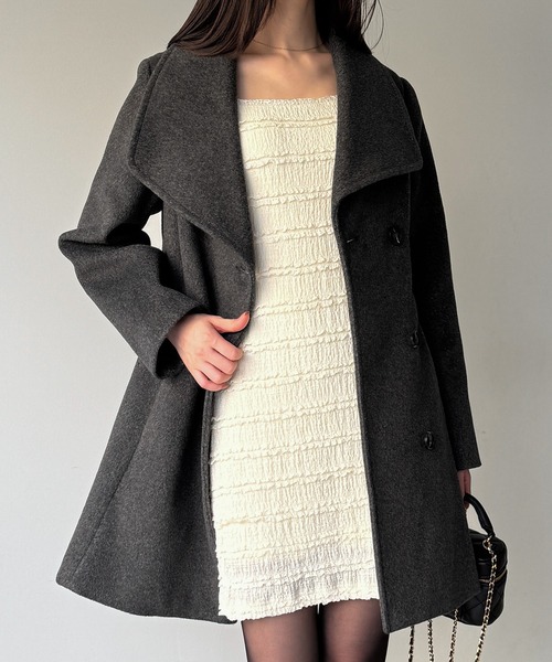セール】ショールカラーミドル丈ウエストシェイプフレアコート（その他