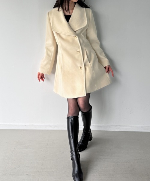 セール】ショールカラーミドル丈ウエストシェイプフレアコート（その他