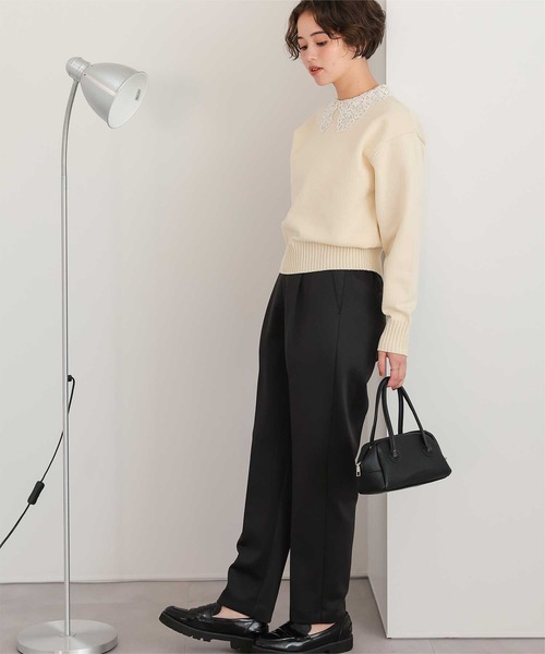 titivate(ティティベイト)の「【26SS新作/2026 CEREMONY COLLECTION/セレモニー/オケージョン/入卒式】ストレッチ美脚テーパードタックパンツ(その他パンツ・レディース・ブラック/ホワイト系その他/ネイビー・M/S/SP/L)」の5枚目の写真