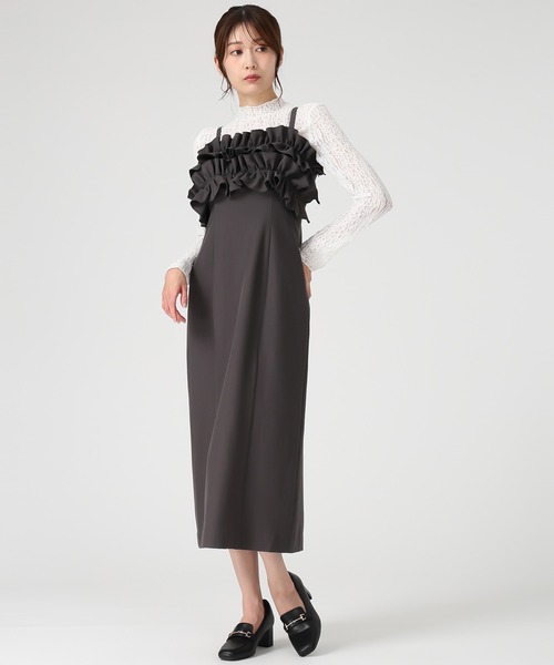 MISCH MASCH(ミッシュマッシュ)の「2025秋冬新作 ダブルフリルキャミワンピース(ジャンパースカート・レディース・ブラック×ホワイト/ベージュ/グレー・M/S)」の11枚目の写真