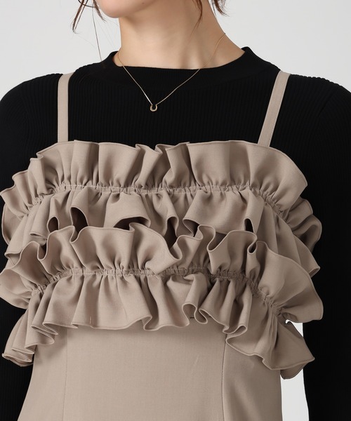 MISCH MASCH(ミッシュマッシュ)の「2025秋冬新作 ダブルフリルキャミワンピース(ジャンパースカート・レディース・ブラック×ホワイト/ベージュ/グレー・M/S)」の16枚目の写真