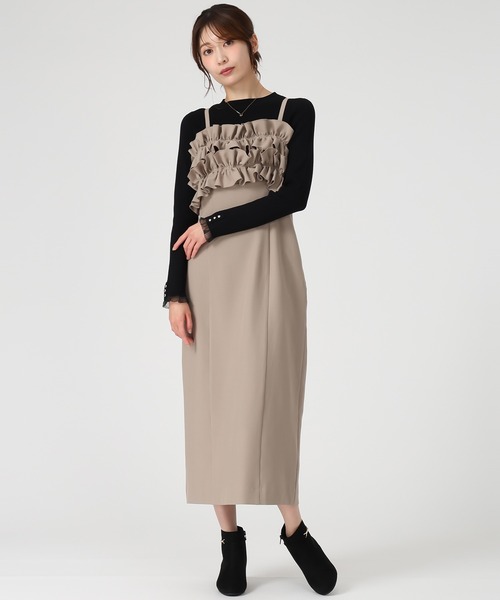 MISCH MASCH(ミッシュマッシュ)の「2025秋冬新作 ダブルフリルキャミワンピース(ジャンパースカート・レディース・ブラック×ホワイト/ベージュ/グレー・M/S)」の22枚目の写真