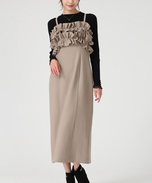 MISCH MASCH(ミッシュマッシュ)の「2025秋冬新作 ダブルフリルキャミワンピース(ジャンパースカート・レディース・ブラック×ホワイト/ベージュ/グレー・M/S)」の7枚目の写真