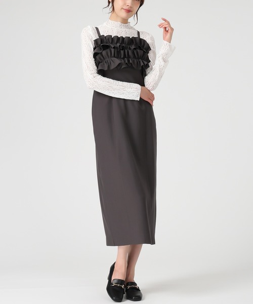 MISCH MASCH(ミッシュマッシュ)の「2025秋冬新作 ダブルフリルキャミワンピース(ジャンパースカート・レディース・ブラック×ホワイト/ベージュ/グレー・M/S)」の8枚目の写真