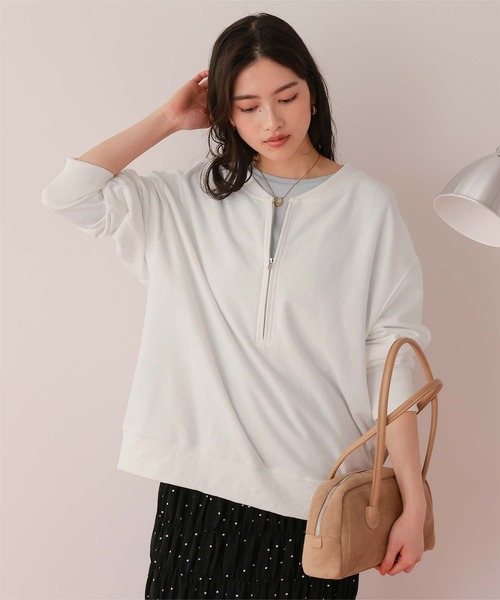 titivate（ティティベイト）の「フロントジップゆるっとスウェットプルオーバー（スウェット・レディース・クリーム/グレー/オフホワイト/ネイビー/オートミール・M/L）」の2枚目の写真