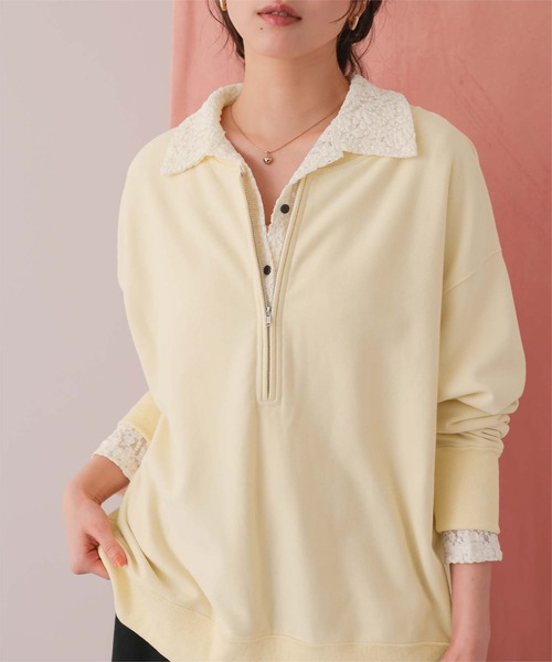 titivate（ティティベイト）の「フロントジップゆるっとスウェットプルオーバー（スウェット・レディース・クリーム/グレー/オフホワイト/ネイビー/オートミール・M/L）」の3枚目の写真