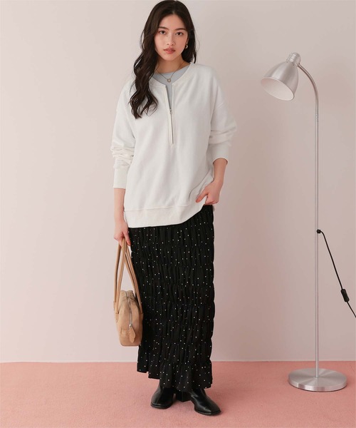 titivate（ティティベイト）の「フロントジップゆるっとスウェットプルオーバー（スウェット・レディース・クリーム/グレー/オフホワイト/ネイビー/オートミール・M/L）」の10枚目の写真