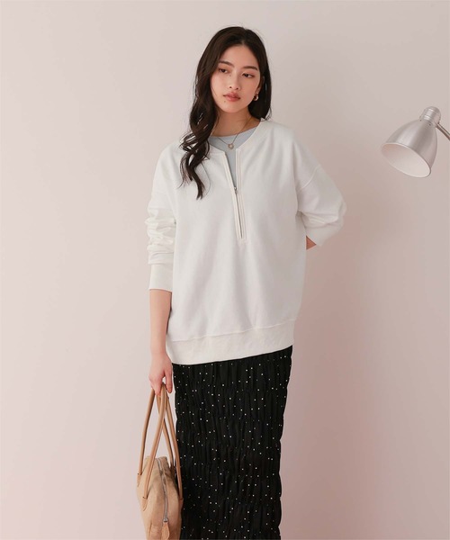 titivate（ティティベイト）の「フロントジップゆるっとスウェットプルオーバー（スウェット・レディース・クリーム/グレー/オフホワイト/ネイビー/オートミール・M/L）」の14枚目の写真