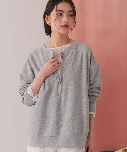 titivate（ティティベイト）の「フロントジップゆるっとスウェットプルオーバー（スウェット・レディース・クリーム/グレー/オフホワイト/ネイビー/オートミール・M/L）」の16枚目の写真