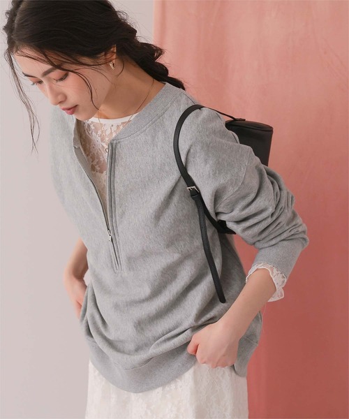 titivate（ティティベイト）の「フロントジップゆるっとスウェットプルオーバー（スウェット・レディース・クリーム/グレー/オフホワイト/ネイビー/オートミール・M/L）」の20枚目の写真