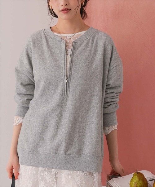 titivate（ティティベイト）の「フロントジップゆるっとスウェットプルオーバー（スウェット・レディース・クリーム/グレー/オフホワイト/ネイビー/オートミール・M/L）」の22枚目の写真