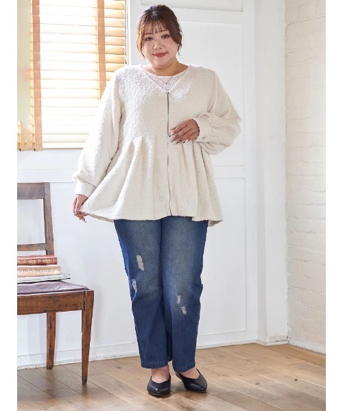 Re-J&SUPURE（リジェイアンドスプル）の「【大きいサイズ】【Kannaコラボ】ダメージデニム（デニムパンツ・レディース・ブルー/ネイビー・XX-LARGE/XXX-LARGE/XXXX-LARGE）」の8枚目の写真