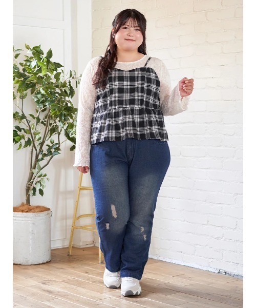 Re-J&SUPURE（リジェイアンドスプル）の「【大きいサイズ】【Kannaコラボ】ダメージデニム（デニムパンツ・レディース・ブルー/ネイビー・XX-LARGE/XXX-LARGE/XXXX-LARGE）」の13枚目の写真
