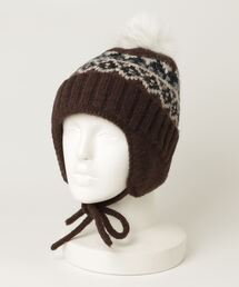 Per sist ence（パーシエンス）の「ノルディック柄イヤーフラップ付きファーポンポンニット帽（ニットキャップ/ビーニー）」